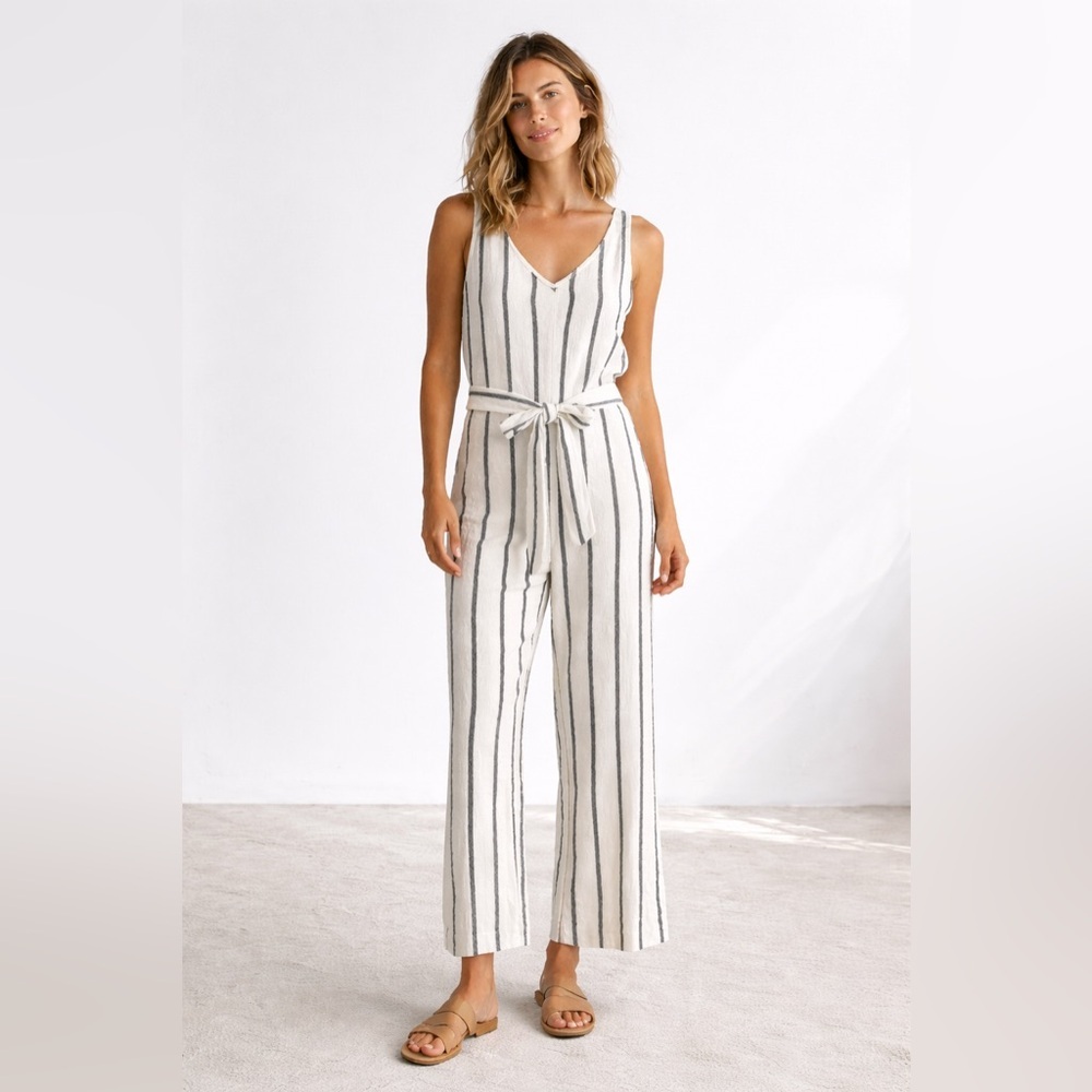 Outerknown Weekender Navy  Striped Sleeveless Tie  Jumpsuit Organic Cotton S